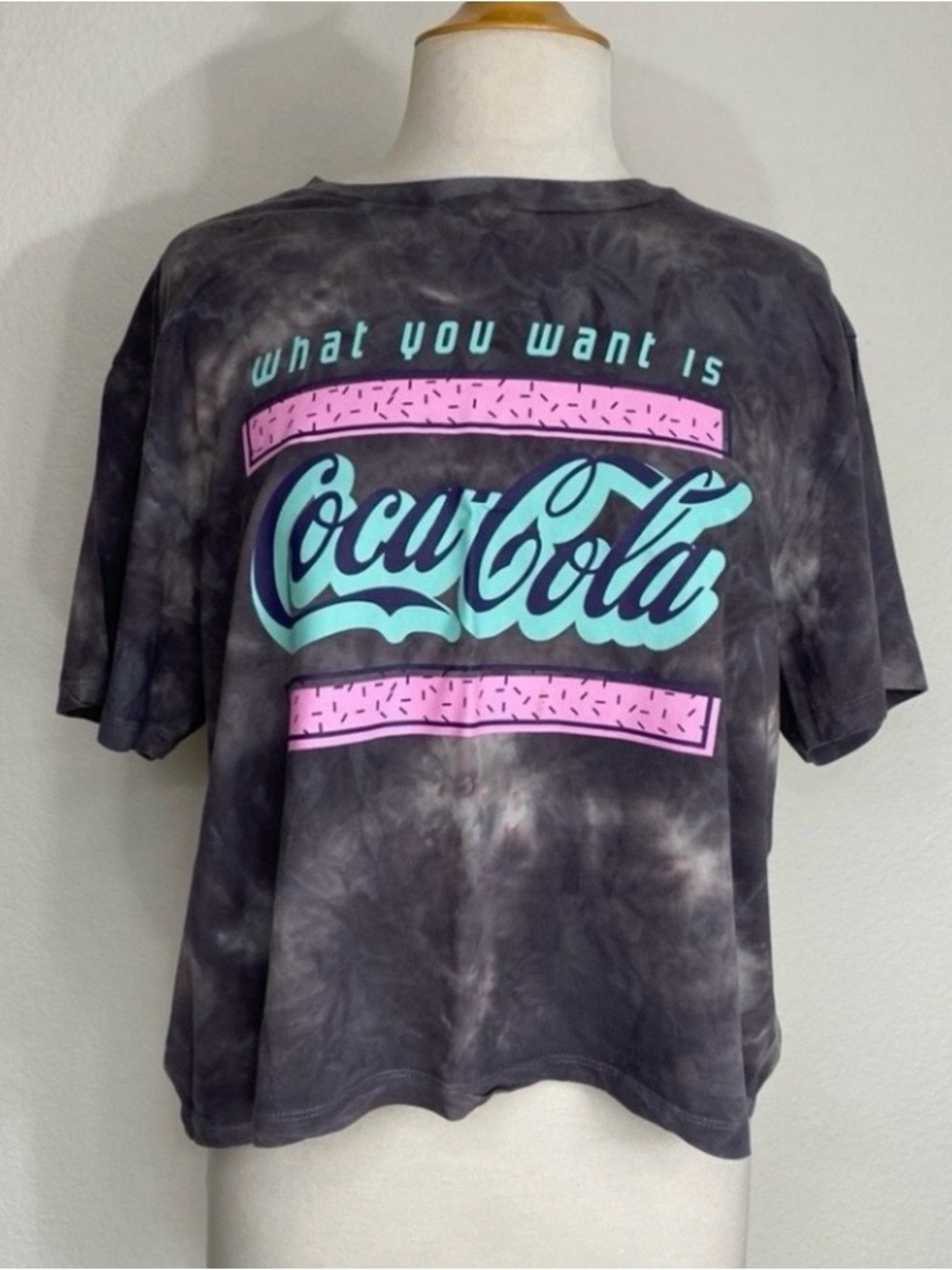 Coca Cola Women Gray Tie Dye Retro All I Want Is Coca Cola Crew Crop T-Shirt XXL